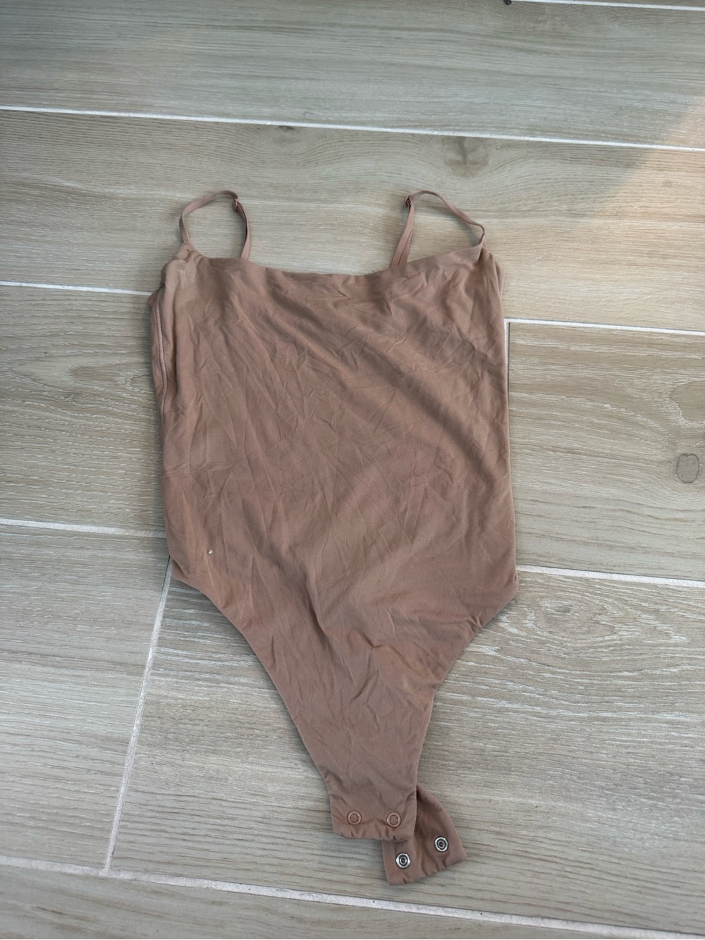 SKIMS Tan Scoop Neck Bodysuit with Thin Straps